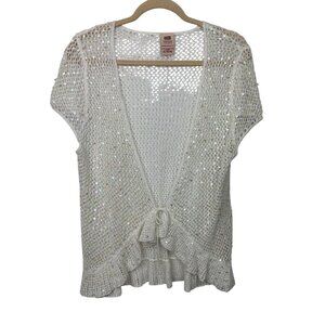 VTG y2k Faded Glory XL Ladies Cream White Sequined Shrug Cardigan Layering